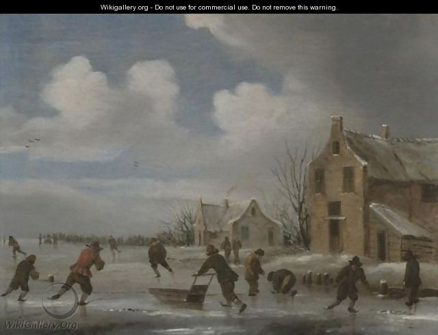A Winter Landscape With Skaters On A Frozen Lake - (after) Claes Molenaar (see Molenaer)