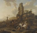 An Italianate Landscape With A Hawking Party Resting By A Fountain - (after) Nicolaes Berchem