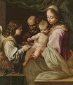 The Holy Family With An Angel Offering The Christ Child A Plate Of Cherries - (after) Simone Cantarini (Pesarese)