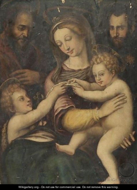 The Holy Family With The Infant Saint John The Baptist And Saint Nicholas Of Tolentino - (after) Raphael (Raffaello Sanzio of Urbino)