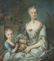 Portrait Of A Lady Seated With Her Daughter - Louis Tocque