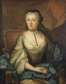 Portrait Of A Lady, Seated, Wearing A White Silk Dress, A Blue Silk Shawl And A Black Headdress - (after) Louis Tocque