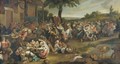 A Village Scene With A Large Crowd Dancing And Cavorting - Flemish School