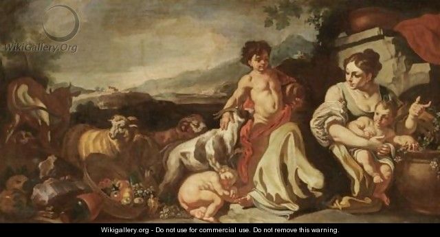 A Landscape With A Peasant Family And Their Animals - (after) Francesco Solimena