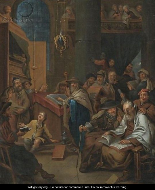A Synagogue Interior With Scholars Reading Clerical Texts, Possibly An Allegory - (after) Gerard Thomas