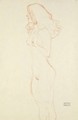 Stehender Madchenakt Mit Langen Haaren, Halsband, Die Linke Hand An Der Schulter - Gustav Klimt