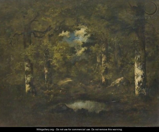 Birch Trees, Boulders And A Pond Fontainebleau Forest - Narcisse-Virgile Díaz de la Peña