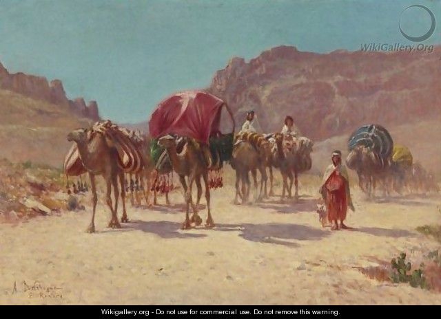 An Algerian Caravan In El Kantara - Alexis Auguste Delahogue