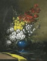 Flowers In A Blue Vase - Germain Theodure Clement Ribot
