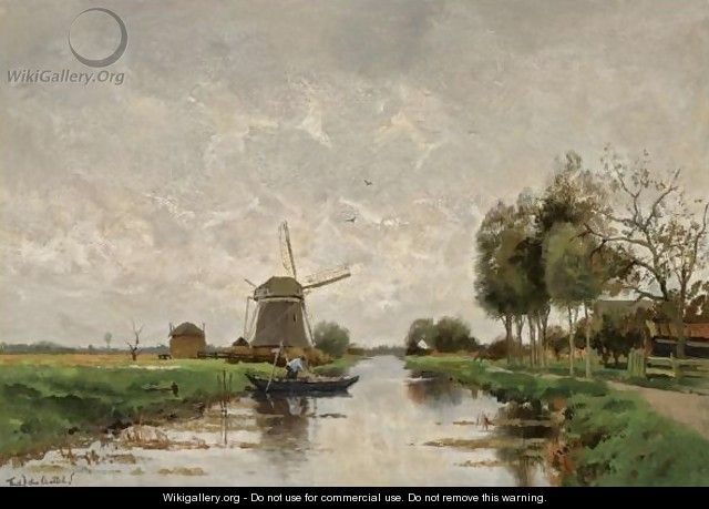 Boating In A Polder Landscape - Fredericus Jacobus Van Rossum Chattel