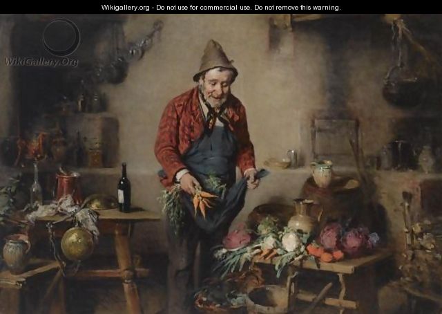 A Peasant In A Kitchen Interior - Hermann Kern