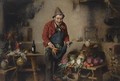 A Peasant In A Kitchen Interior - Hermann Kern