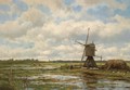 A Windmill In A Polder Landscape - Johannes Hermann Barend Koekkoek