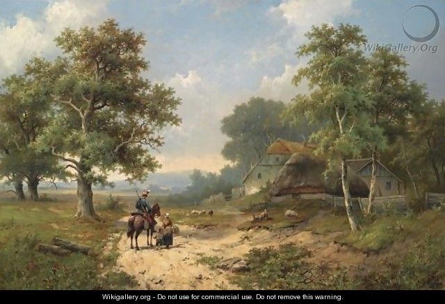 Conversing Figures In A Summer Landscape, Guildford - Hendrik Pieter Koekkoek