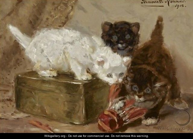 Kittens Playing With A Shuttle - Henriette Ronner-Knip