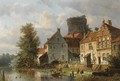 Many Figures In A Waterfront Town - Adrianus Eversen