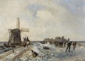 Skaters On A Frozen Waterway - Johan Barthold Jongkind