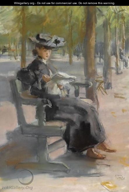 An Elegant Lady Reading In The Bois De Boulogne - Isaac Israels