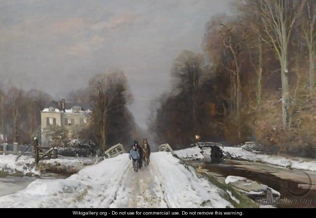Figures On A Snowy Lane In The Haagse Bos - Louis Apol