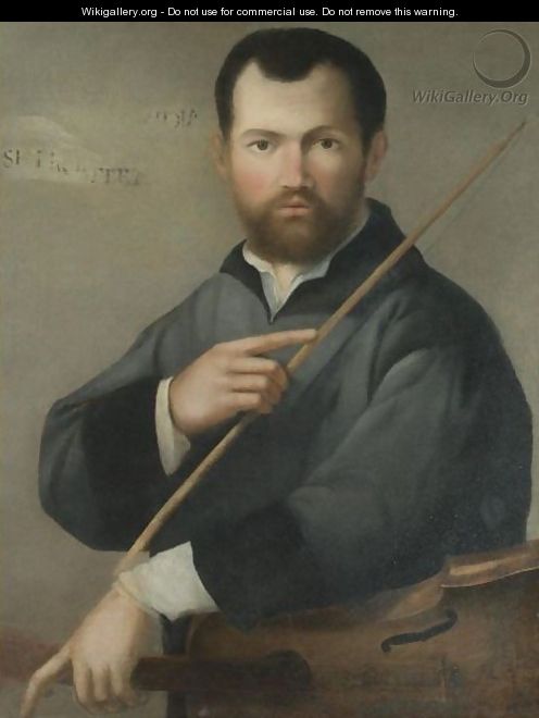 Portrait Of A Musician, Half Length, Holding A Lira Da Braccio - (after) Lorenzo Lotto