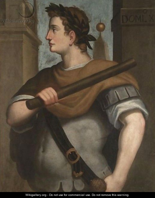 Portrait Of The Emperor Domitian, Half-Length Standing In Profile, Wearing A Laurel Wreath And Holding A Baton - (after) Bernardino Campi