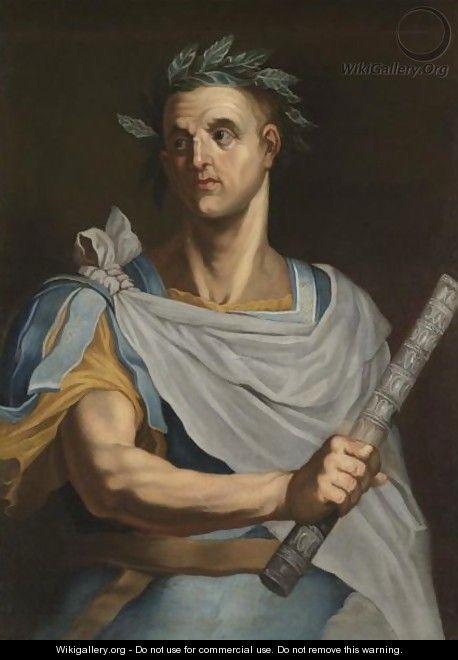 Portrait Of Julius Caesar, Half Length, Wearing A Laurel Wreath And Holding A Baton - (after) Bernardino Campi