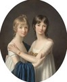 Portrait Of Two Sisters, Half Length, Wearing White Dresses - Marie-Victoire Lemoine
