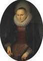 Portrait Of A Lady, Half-Length, Wearing A Red And Black Richly Embroidered Jacket, A White Ruff And A White Headdress - Cornelis van der Voort
