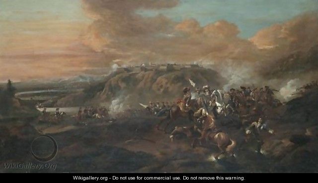 A Cavalry Battle In A Valley Beneath A Fortified City - Jan Wyck