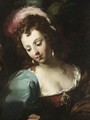 The Head Of A Lady, Wearing A Feather In Her Hair And Pearl Earrings - (after) Giovanni Antonio Burrini