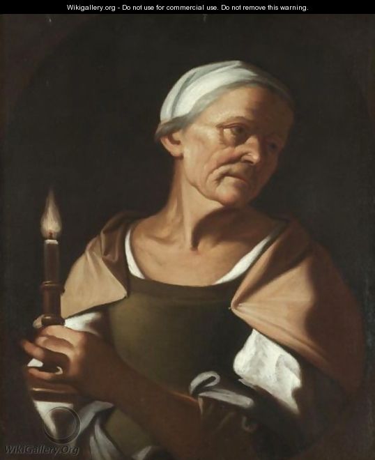 An Old Lady Holding A Candle - (after) Trophime Bigot