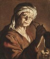 An Old Lady Holding A Candle And An Empty Purse - (after) Honthorst, Gerrit van