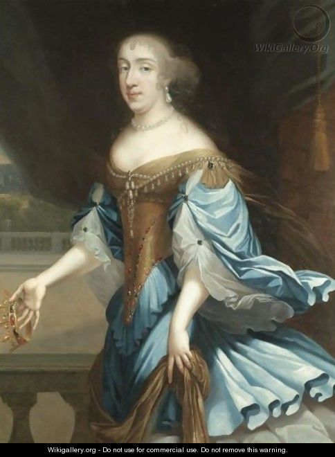 Portrait Of A Lady, Three-Quarter Length, Holding A Crown - (after) Charles Beaubrun