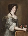 Portrait Of A Lady, Half Length, Wearing A White Silk Dress And Holding A Bouquet Of Flowers - (after) Jacob Ferdinand Voet