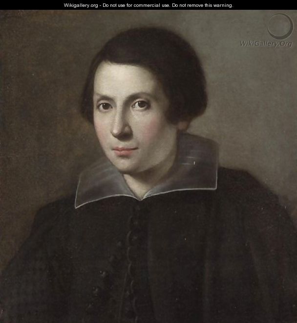 Portrait Of A Young Man, Head And Shoulders, Wearing Black With A White Ruff - (after) Carlo Ceresa