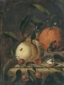 A Still Life With A Lemon, And Orange And A Walnut Together On A Ledge - Marten Nellius