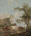A Landscape With Two Peasants And Their Cattle Beside A Stream - Barend Hendrik Thier