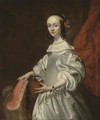 Portrait Of A Young Lady, Half Length, Wearing A White Satin Dress And Holding A Feather - (after) Isaac Luttichuys