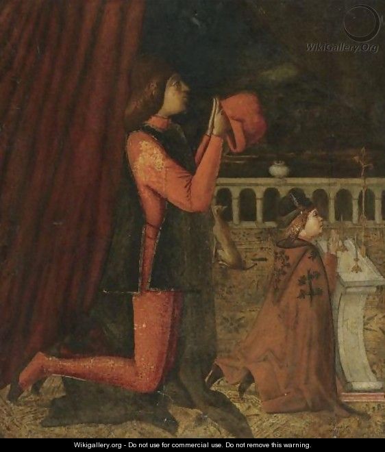 A Gentleman And His Son Kneeling At Prayer Before An Altar - (after) Vittore Carpaccio