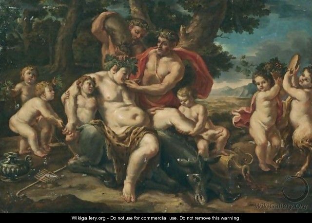 The Drunken Silenus On His Ass Surrounded By Putti - (after) Sebastiano Ricci