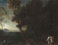 A Wooded Landscape With Two Hunters, Probably Cephalus And Procris - (after) Francesco Allegrini
