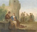 A Landscape With Peasants Resting Outside A Tavern - Giuseppe Bernardino Bison
