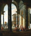 An Architectural Capriccio With Christ Healing The Sick - (after) Jacobus Saeys