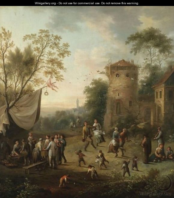 A Village Kermesse With Figures Dancing - Johann Christian Vollerdt or Vollaert
