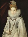 Portrait Of A Lady, Half Length, Wearing A White Richly Embroidered Dress And Holding A Necklace - (after) Alonso Sanchez Coello