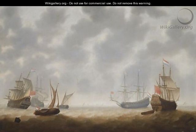 Four Galley Frigates And Two Smallships In Choppy Seas, Shipping At The Horizon - Jacob Adriaensz. Bellevois