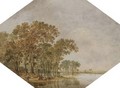 A Wooded River Landscape With A Shepherd Driving His Flock On The Banks - Jan Harmensz. Vijnck
