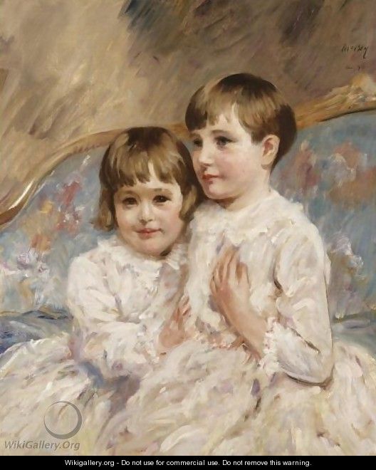 Portrait Of Two Young Girls - James Mcbey