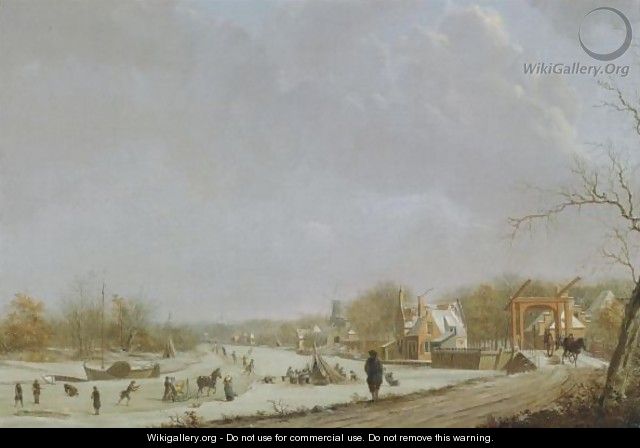 A Winter View Of Leiden With Figures Skating On The Oude Rijn - Gerrit Toorenburgh