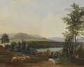An Extensive Hilly Landscape With A Horse-Drawn Carriage With Elegant Figures Riding Along Fields - Gerrit Adriaensz Berckheyde